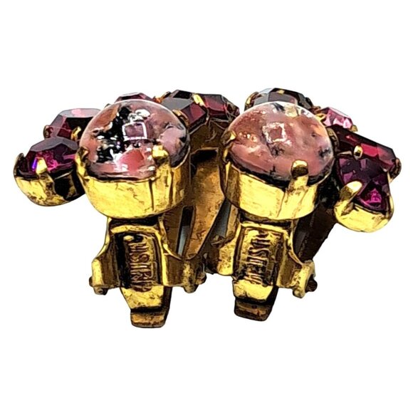 Vintage Austria Rhinestone Earrings Art Glass Dragons Breath Pink Red Clip On Si - Picture 6 of 12